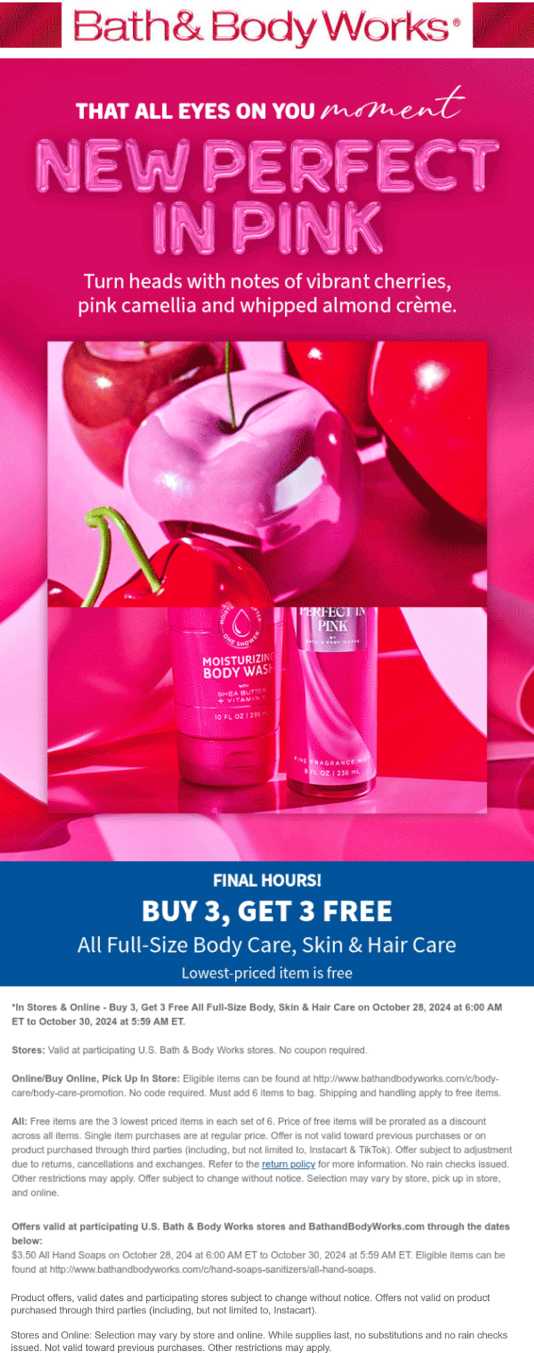 Bath & Body Works coupon: 6-for-3 on all body care today at Bath & Body Works