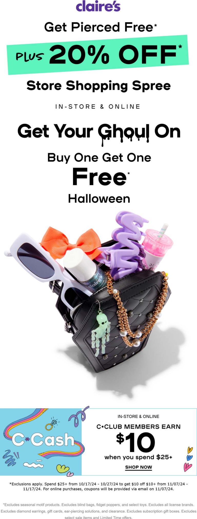 Second halloween item free at Claires, ditto online