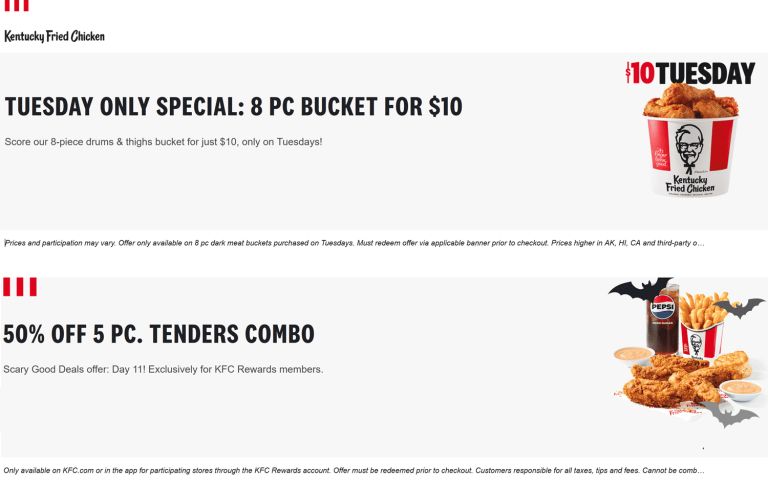 8pc chicken bucket for $10 & more today at KFC