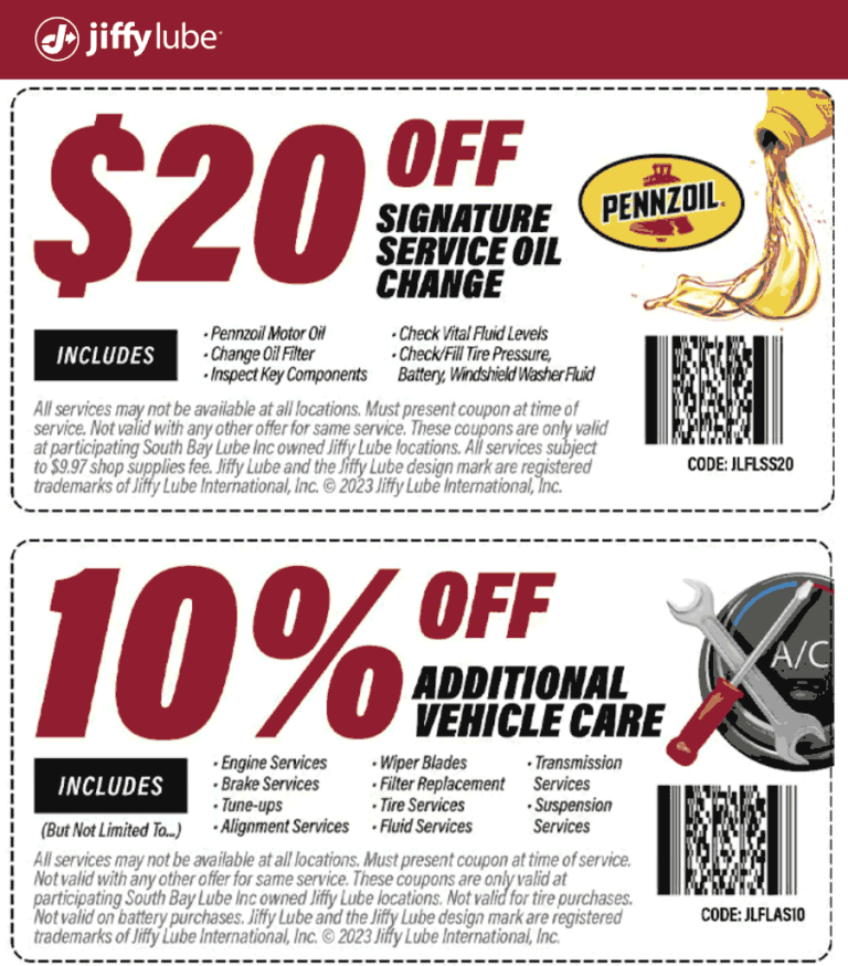 $20 off signature oil change at Jiffy Lube