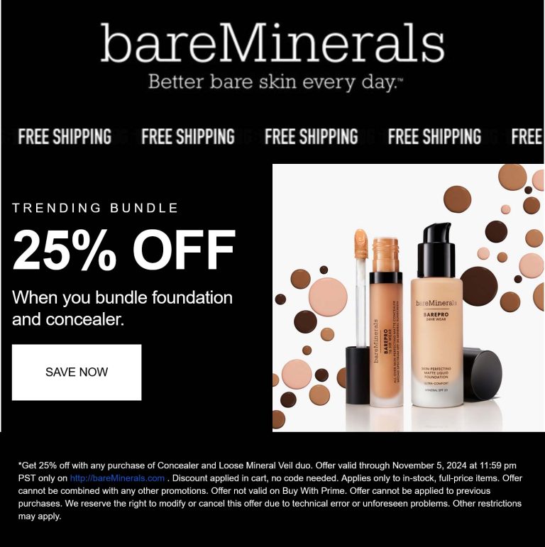 25% off bundled foundation & concealer at bareMinerals