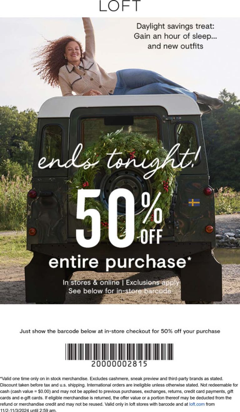 50% off everything today at LOFT, ditto online