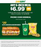 Sandwich + drink + chips or cookies = $7 at Subway via promo code 699MEAL #subway