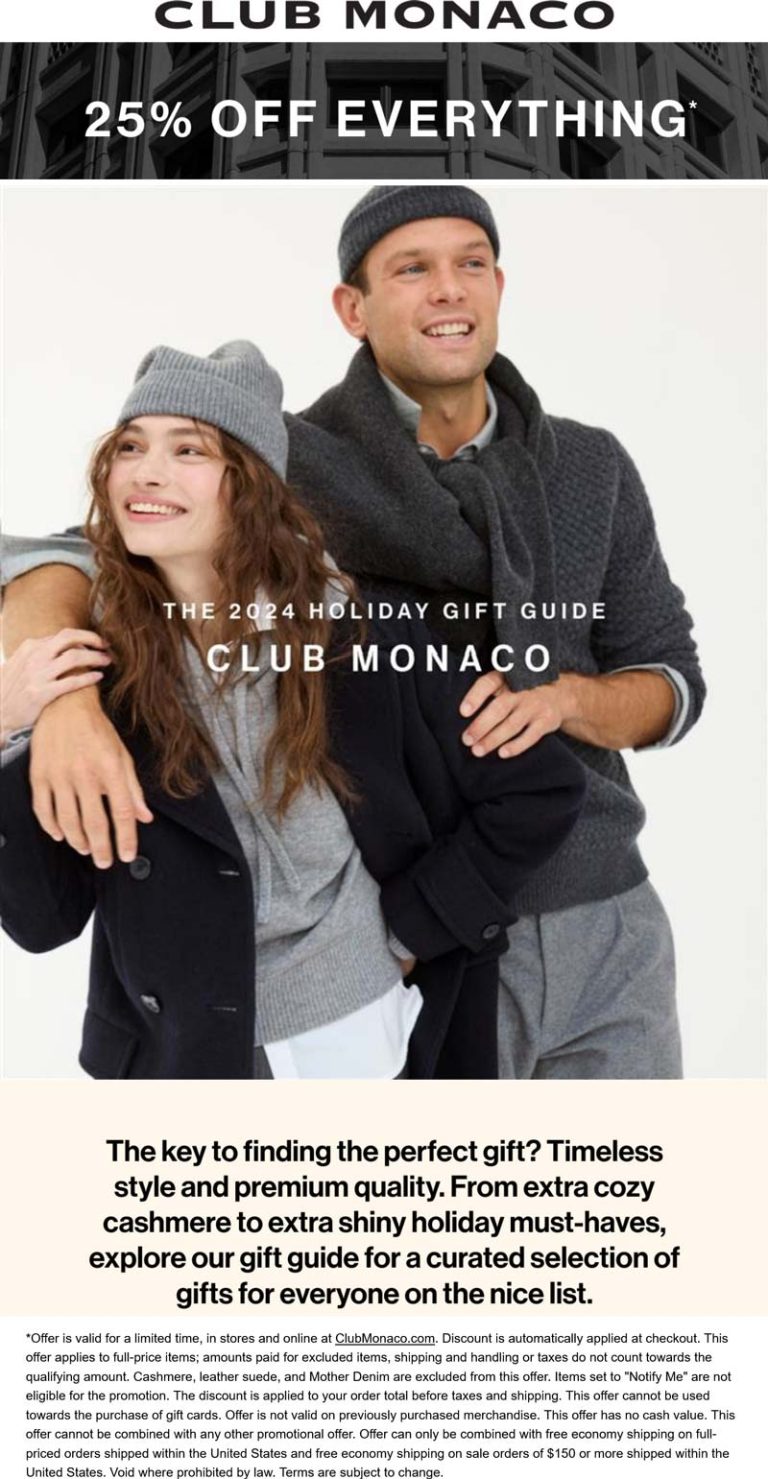 25% off everything at Club Monaco