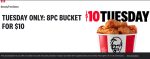 8pc bucket of chicken for $10 today at KFC #kfc