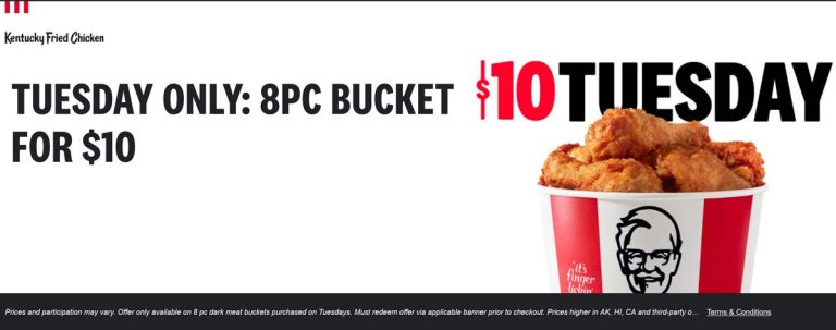 8pc bucket of chicken for $10 today at KFC