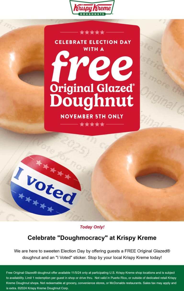 Free glazed doughnut with your I Voted sticker today at Krispy Kreme