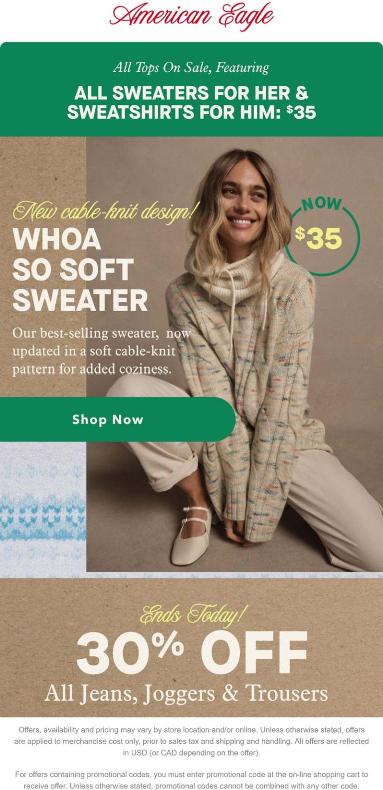 All sweaters & sweatshirts $35 at American Eagle