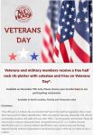 Free rib platter for veterans and military Monday at Carolina Ale House restaurants #carolinaalehouse