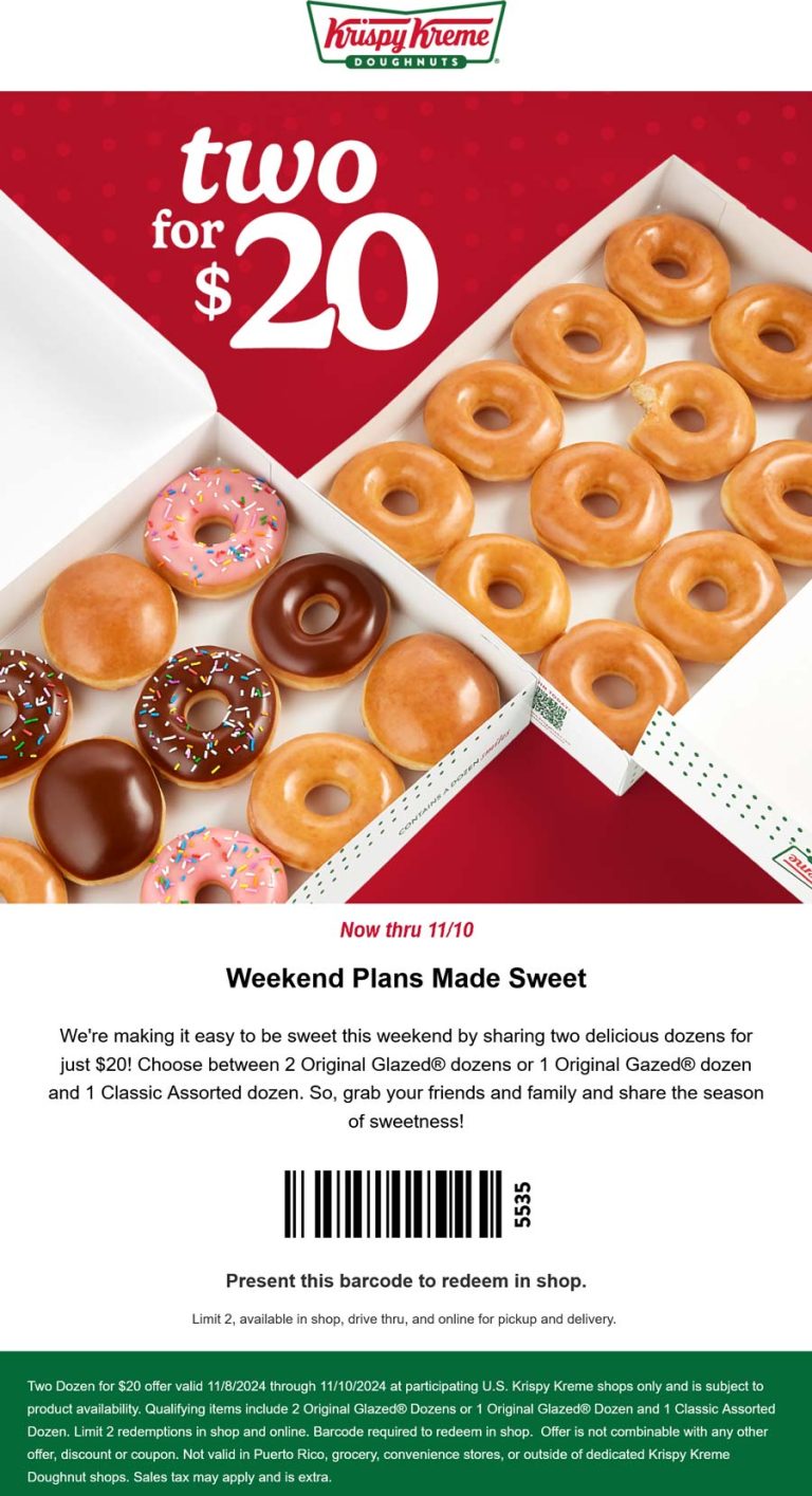 2 dozen doughnuts = $20 at Krispy Kreme