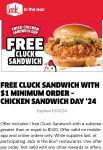 Free chicken sandwich on $1 today via mobile at Jack in the Box #jackinthebox