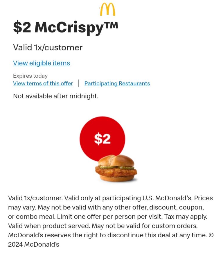 $2 chicken sandwich today at McDonalds