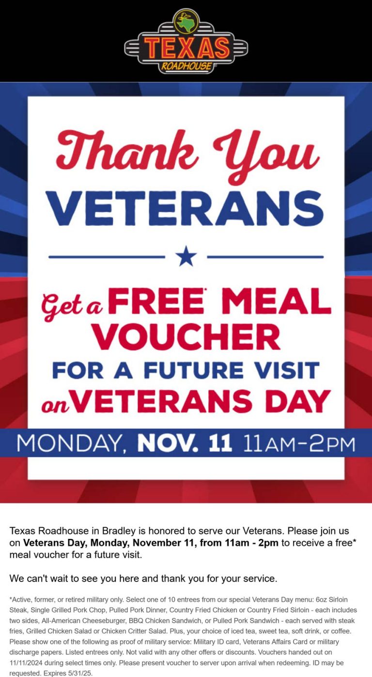 Veterans enjoy a free meal voucher Monday at Texas Roadhouse