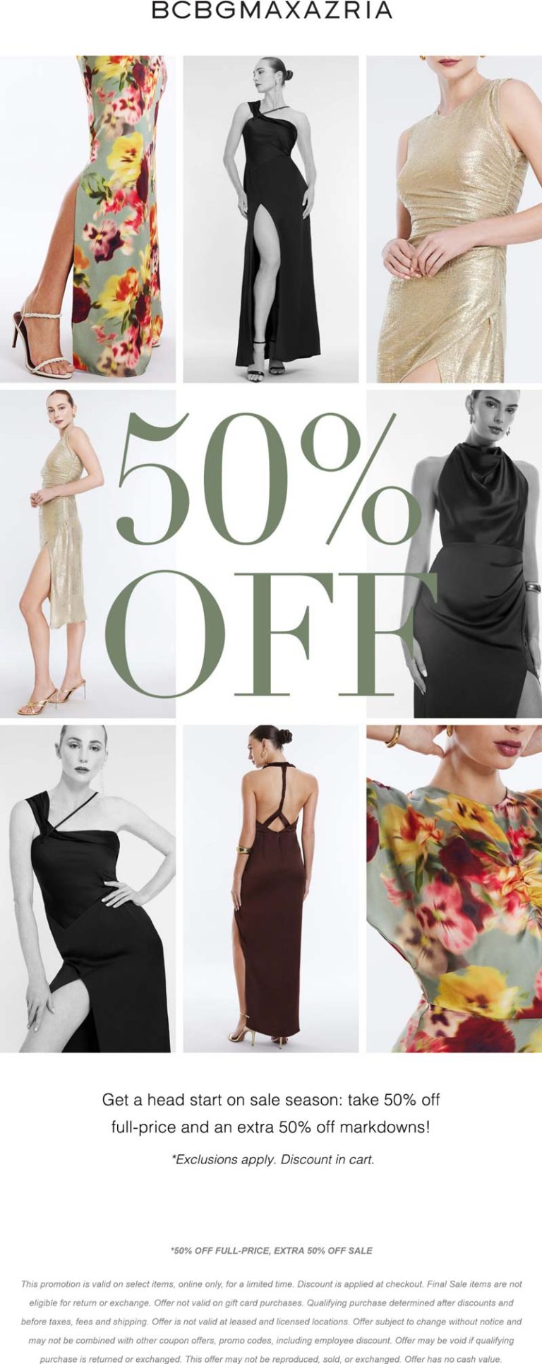 50% off everything at BCBGMAXAZRIA
