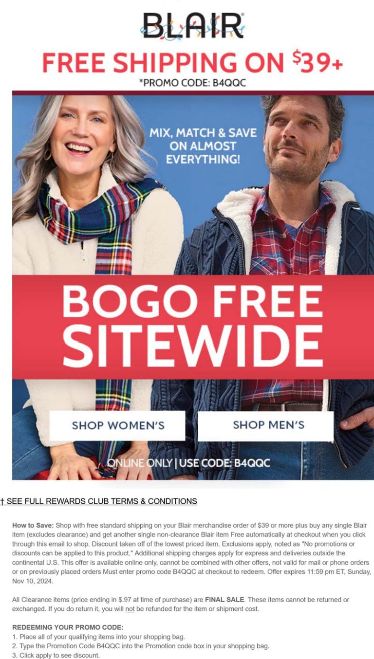 Second item free sitewide today at Blair via promo code B4QQC