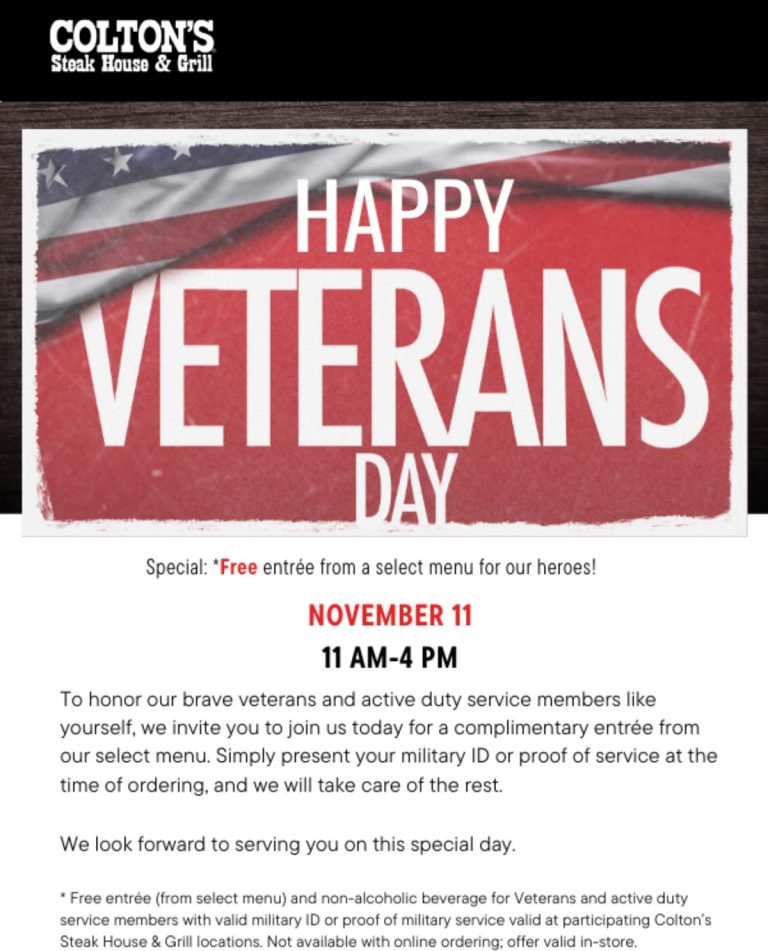 Vets & active score a free entree today at Coltons Steak House & Grill