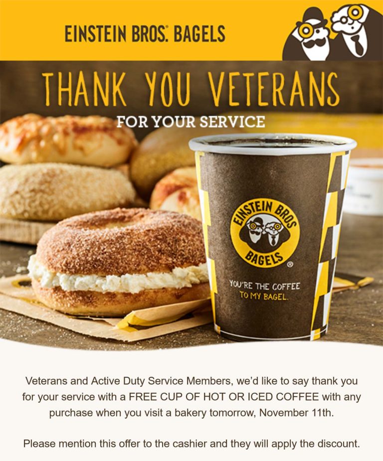 Veterans score a free coffee today at Einstein Bros Bagels