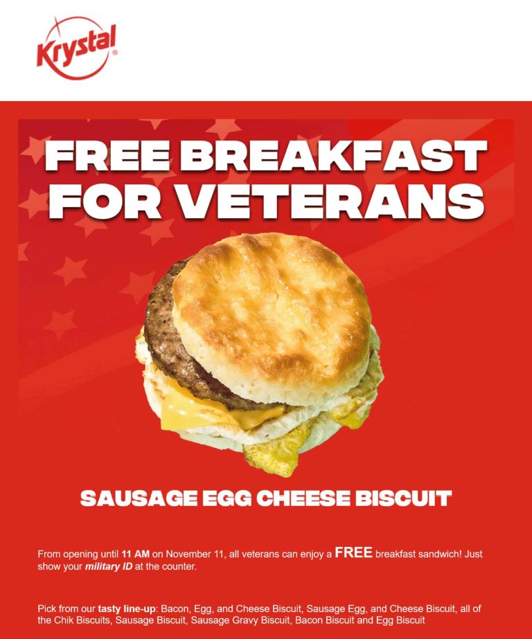 Veterans enjoy a free breakfast til 11a today at Krystal