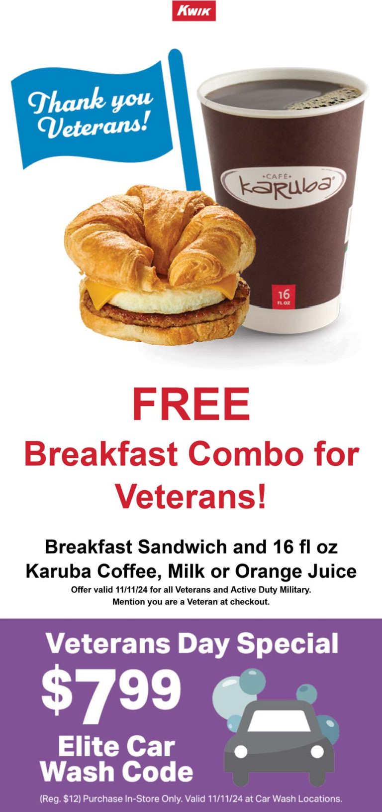 Veterans enjoy a free breakfast combo at Kwik Trip gas stations