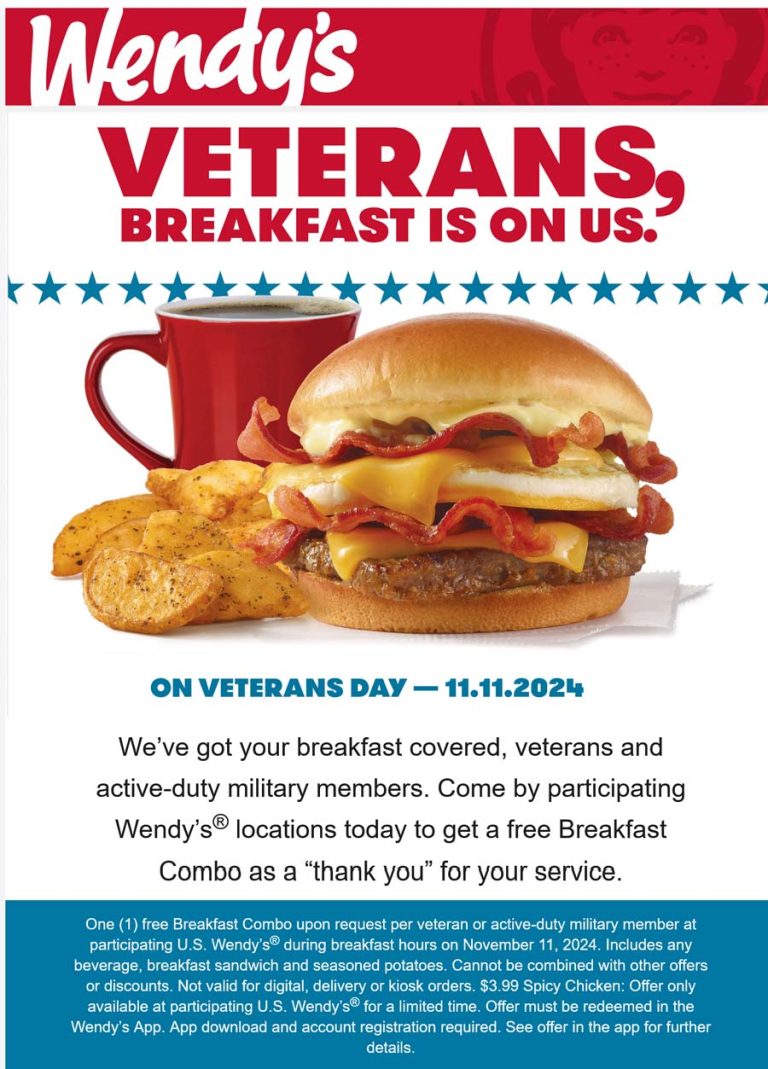 Veterans enjoy free breakfast today at Wendys