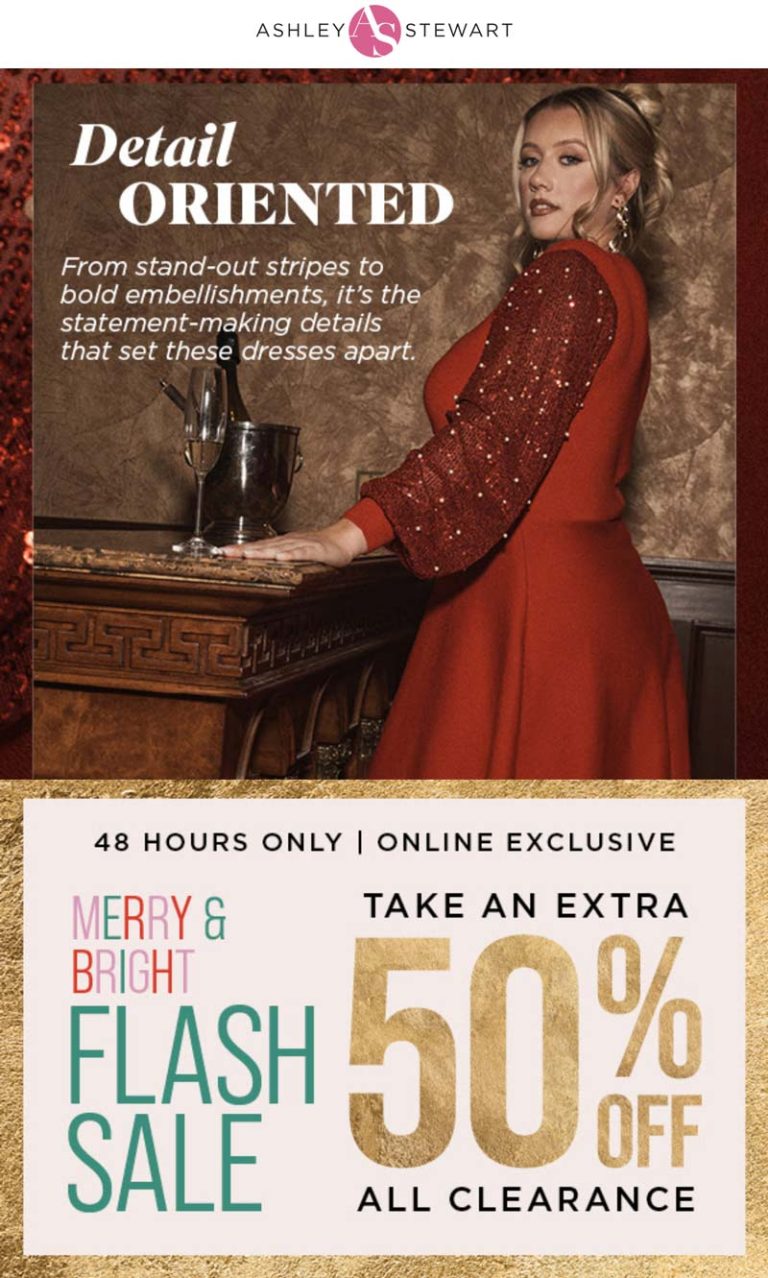 Extra 50% off clearance online today at Ashley Stewart