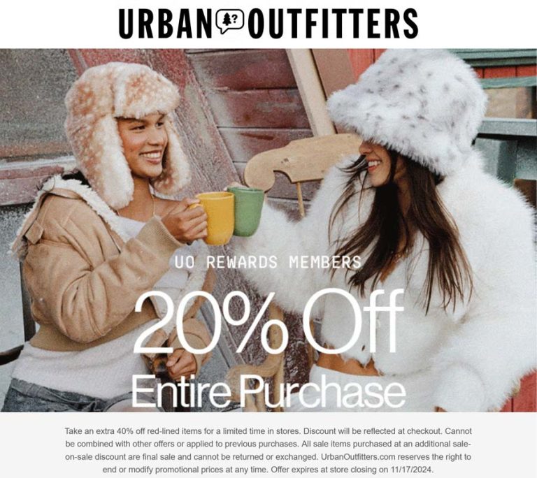 20% off everything online this weekend at Urban Outfitters