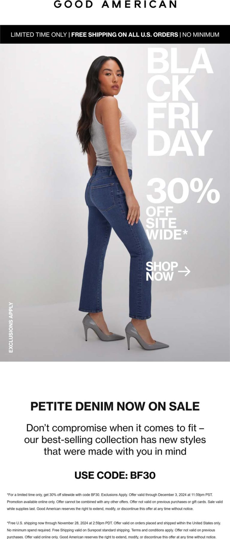 30% off petite denim at Good American via promo code BF30