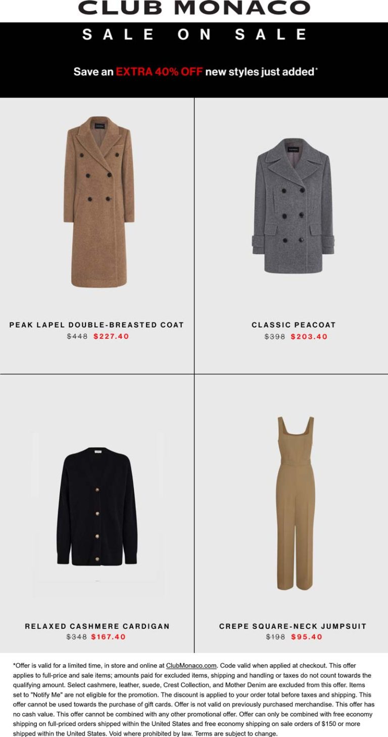 Extra 40% off at Club Monaco