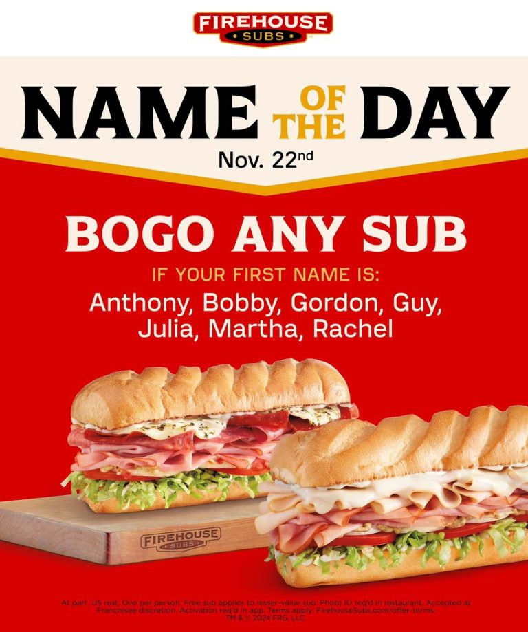 Second sub sandwich free for Anthony Bobby Gordon Guy Julia Martha and Rachel today at Firehouse Subs