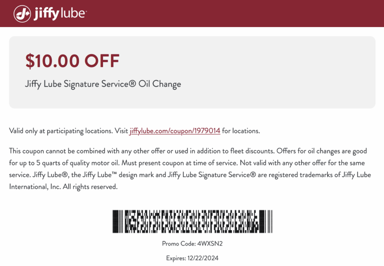 $10 off signature oil change at Jiffy Lube