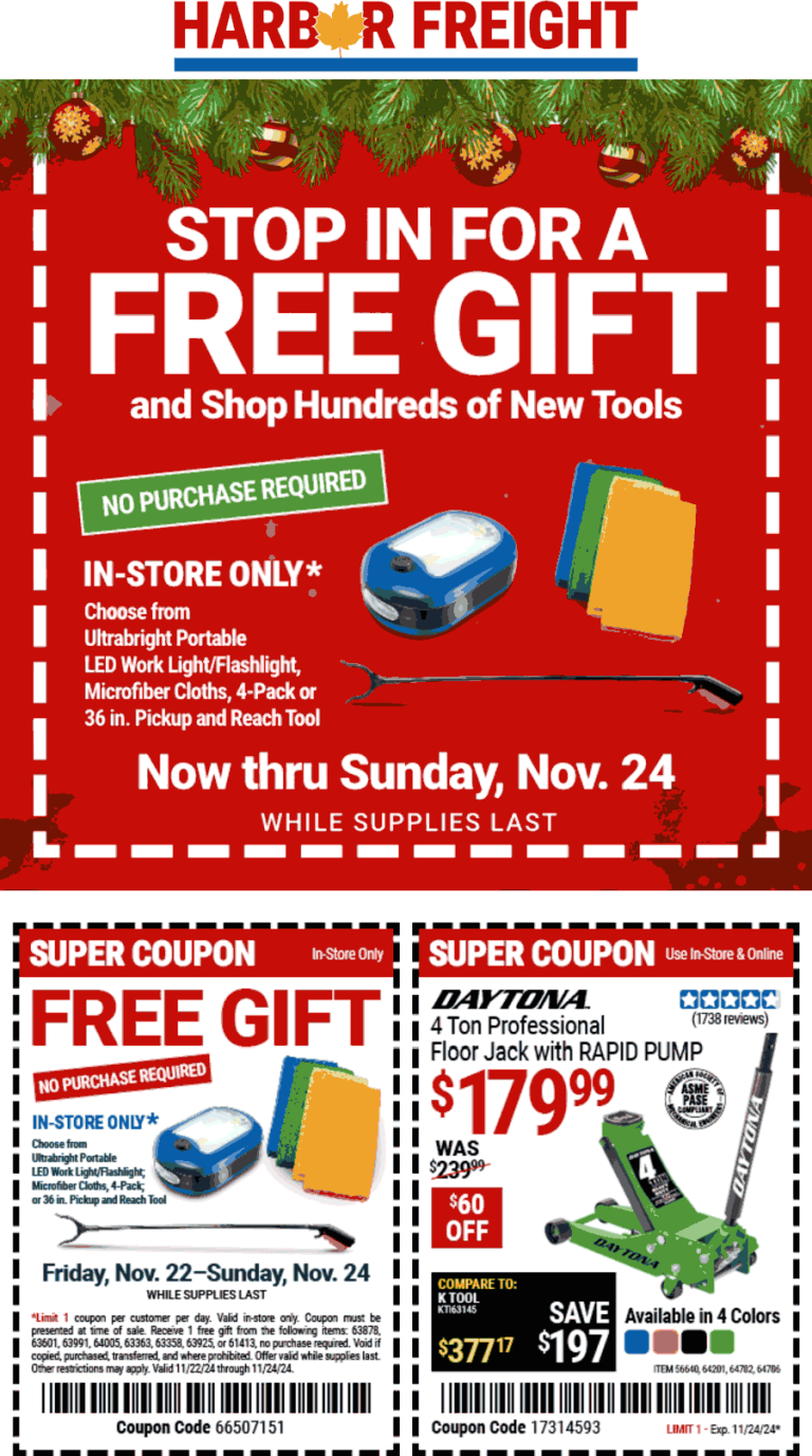 Free item at Harbor Freight Tools, no purchase necessary