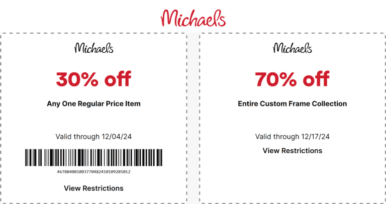 30% off a single item at Michaels, or online via promo code MIK30SAVE