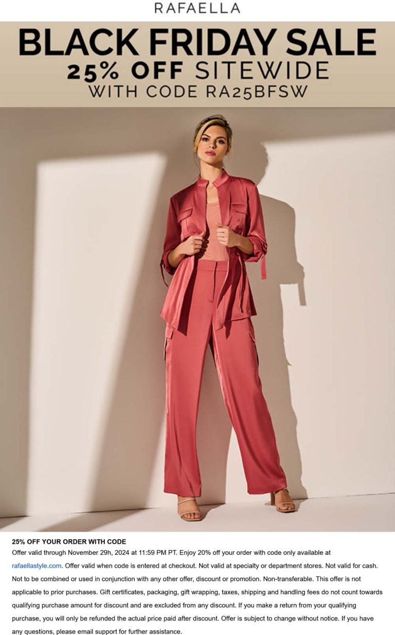 25% off everything online at Rafaella via promo code RA25BFSW