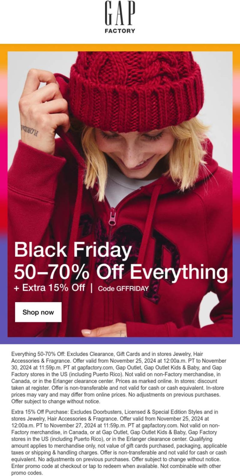 65-85% off everything at Gap Factory via promo code GFFRIDAY