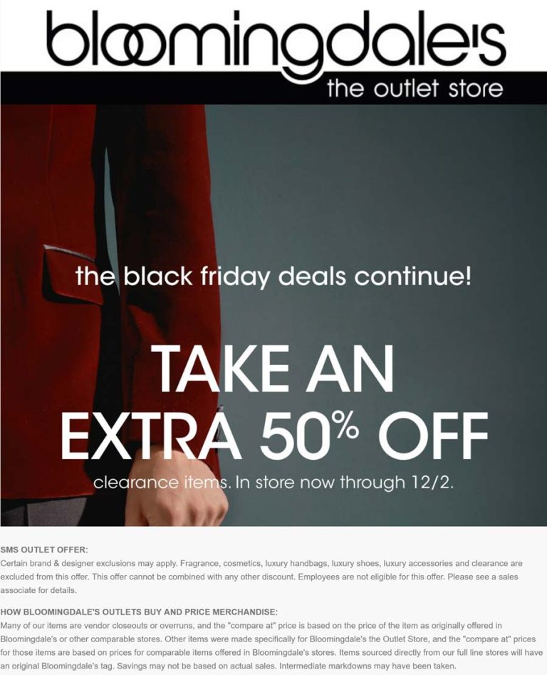 Extra 50% off clearance at Bloomingdales Outlet