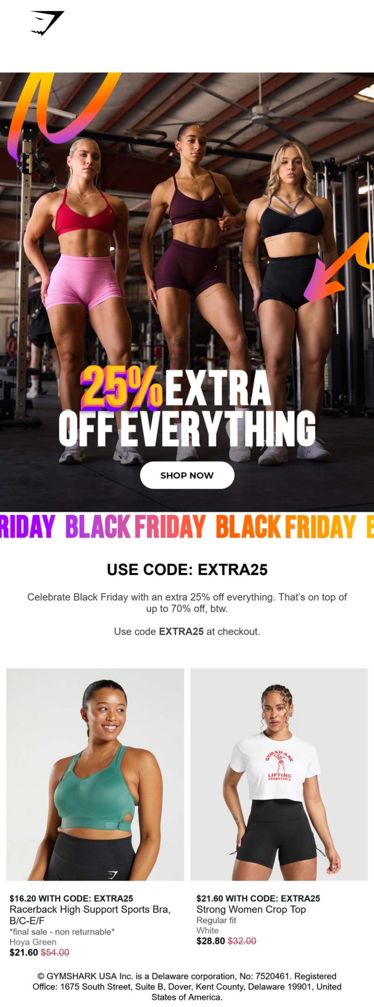 Extra 25% off everything at Gymshark via promo code EXTRA25