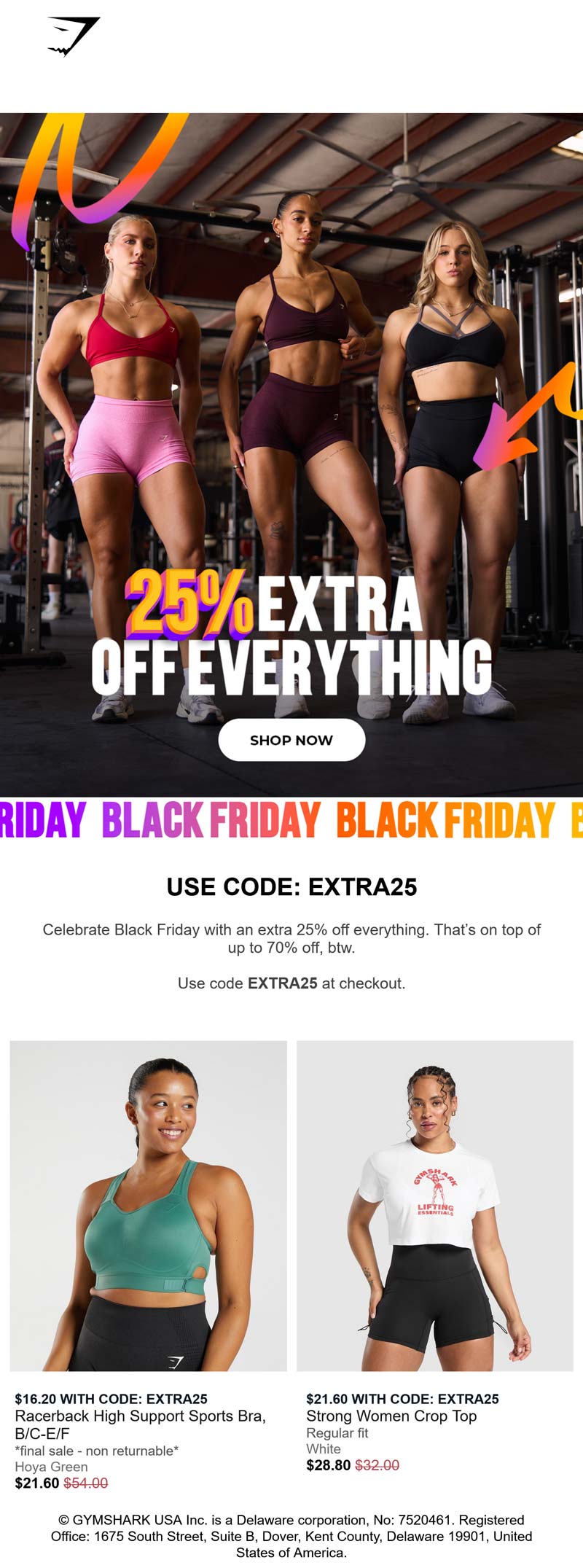 Extra 25% off everything at Gymshark via promo code EXTRA25 #gymshark