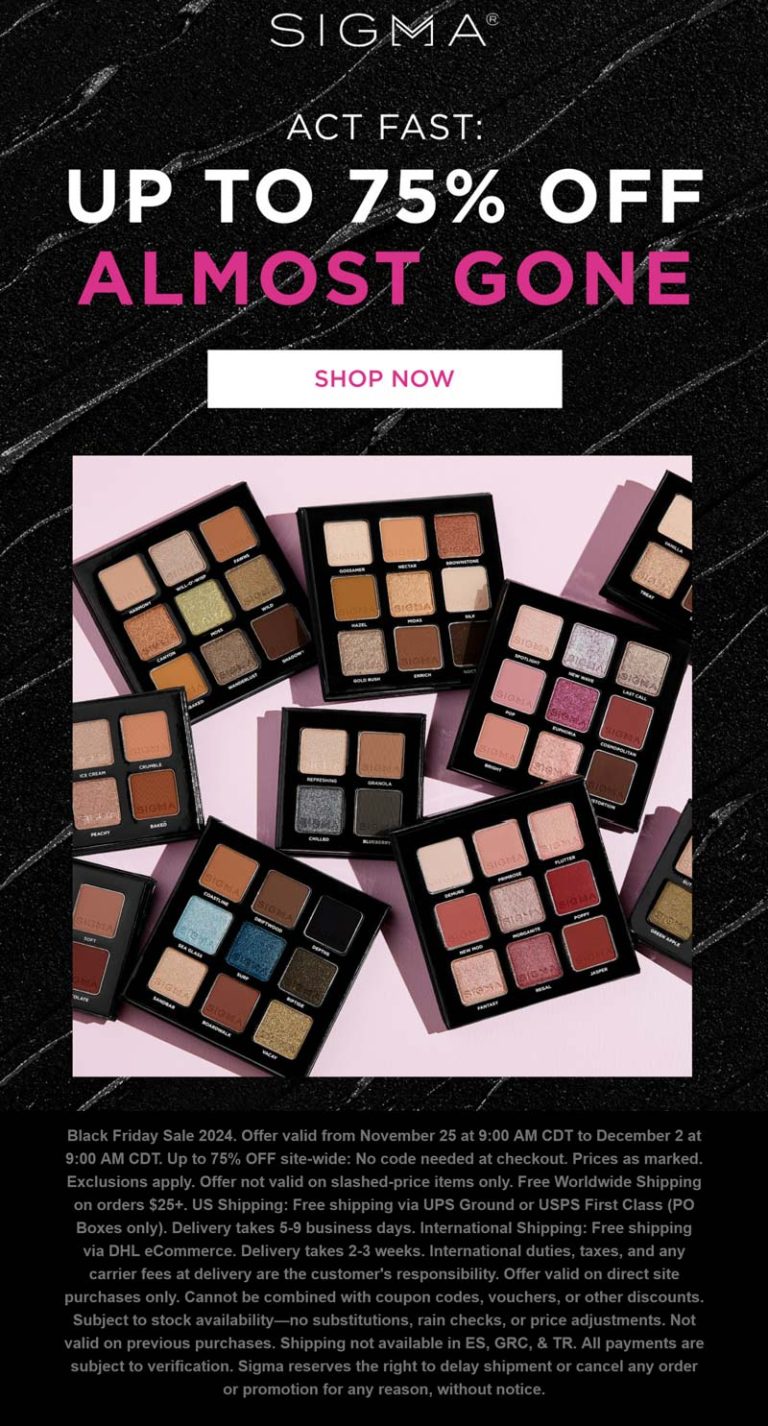 30-75% off at Sigma beauty