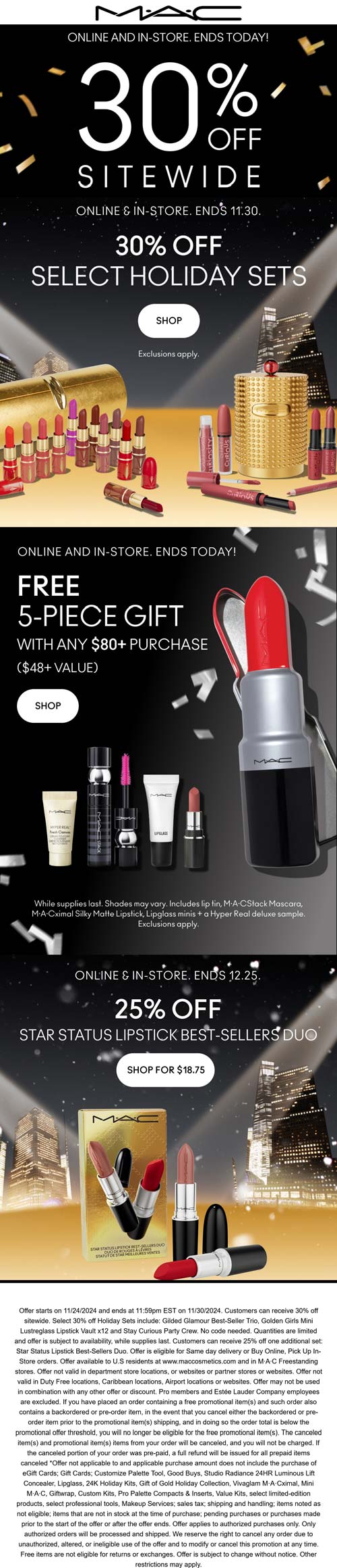 30% off everything & more today at MAC cosmetics, ditto online #mac