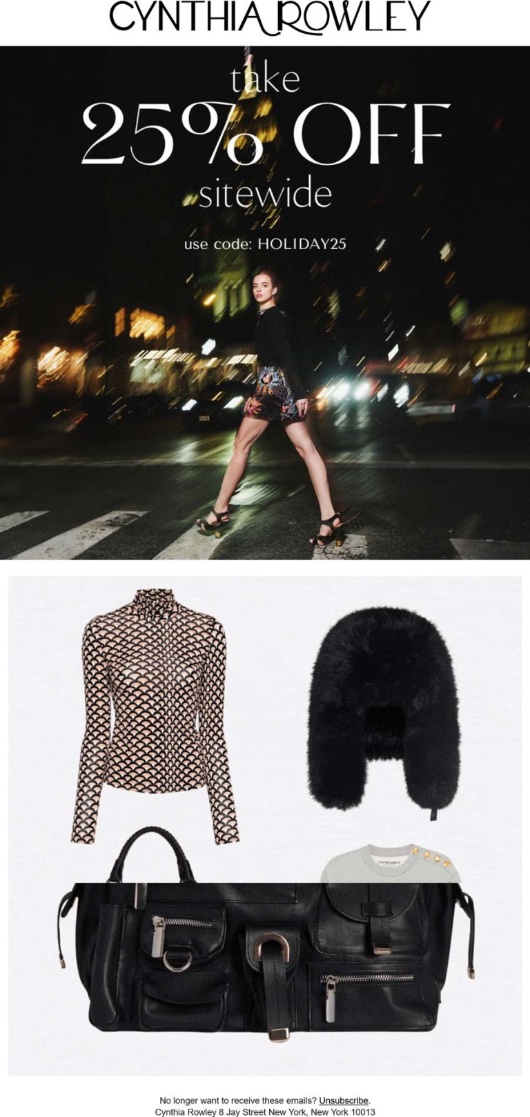 25% off at Cynthia Rowley via promo code HOLIDAY25