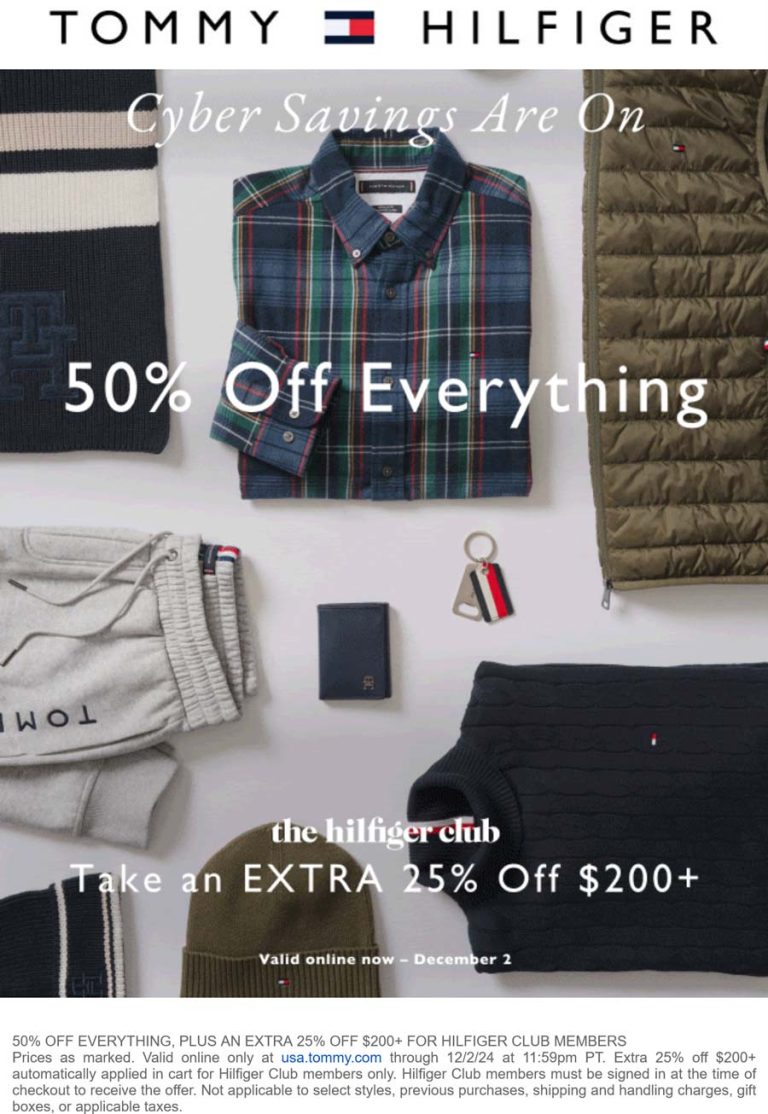 50% off everything at Tommy Hilfiger + extra 25% off $200+
