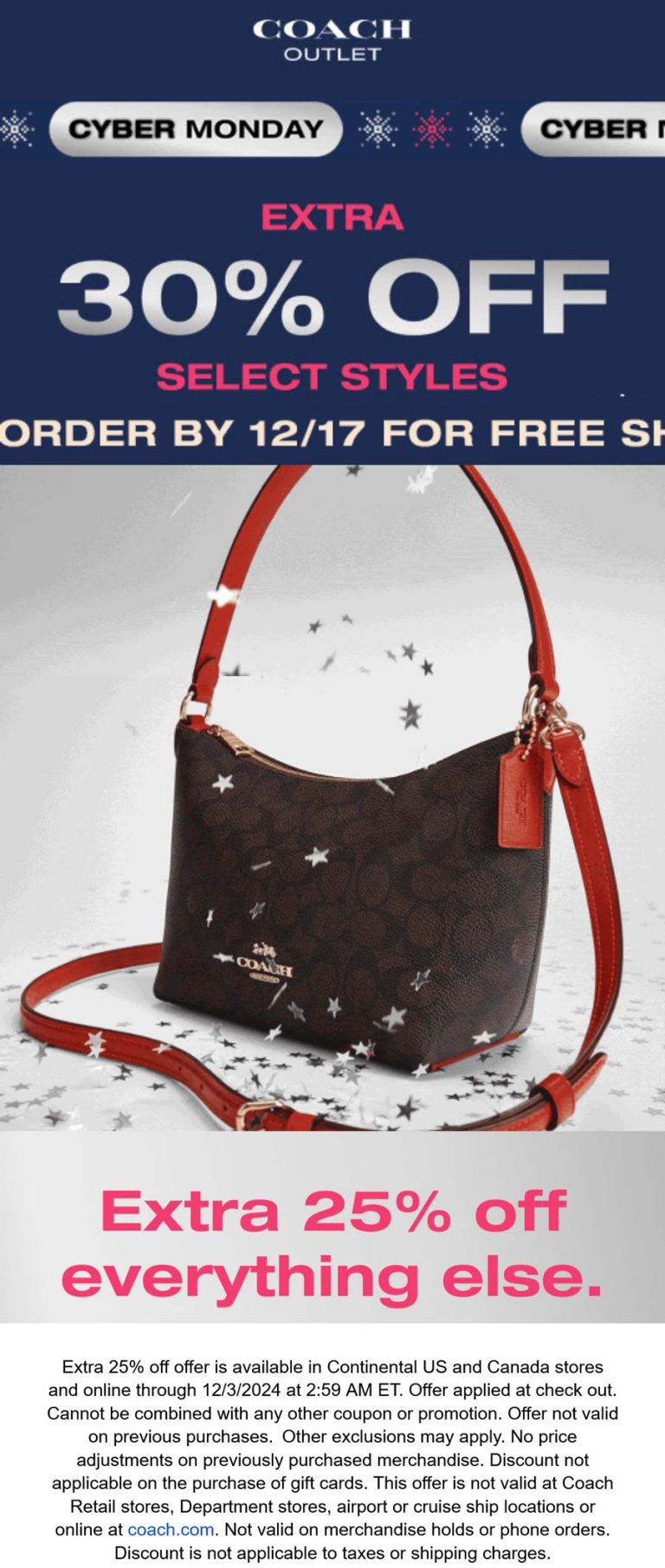 Extra 25-30% off today at Coach Outlet
