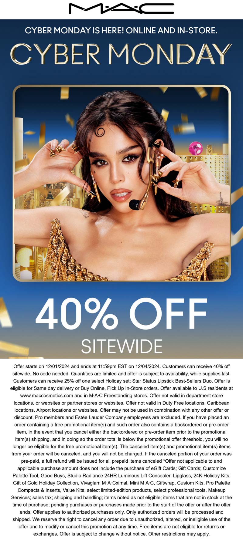 40% off everything today at MAC cosmetics, ditto online #mac