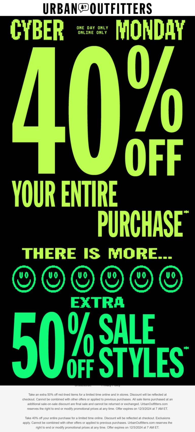 40-50% off everything at Urban Outfitters