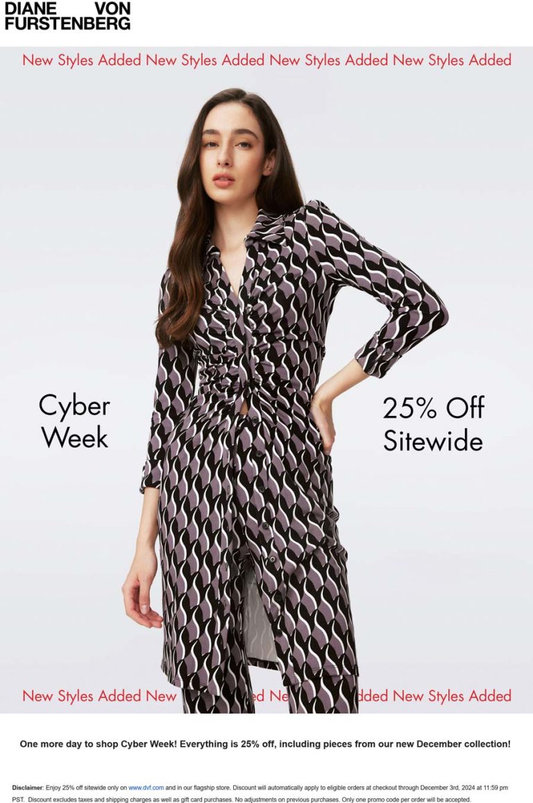 25% off everything online today at Diane von Furstenberg