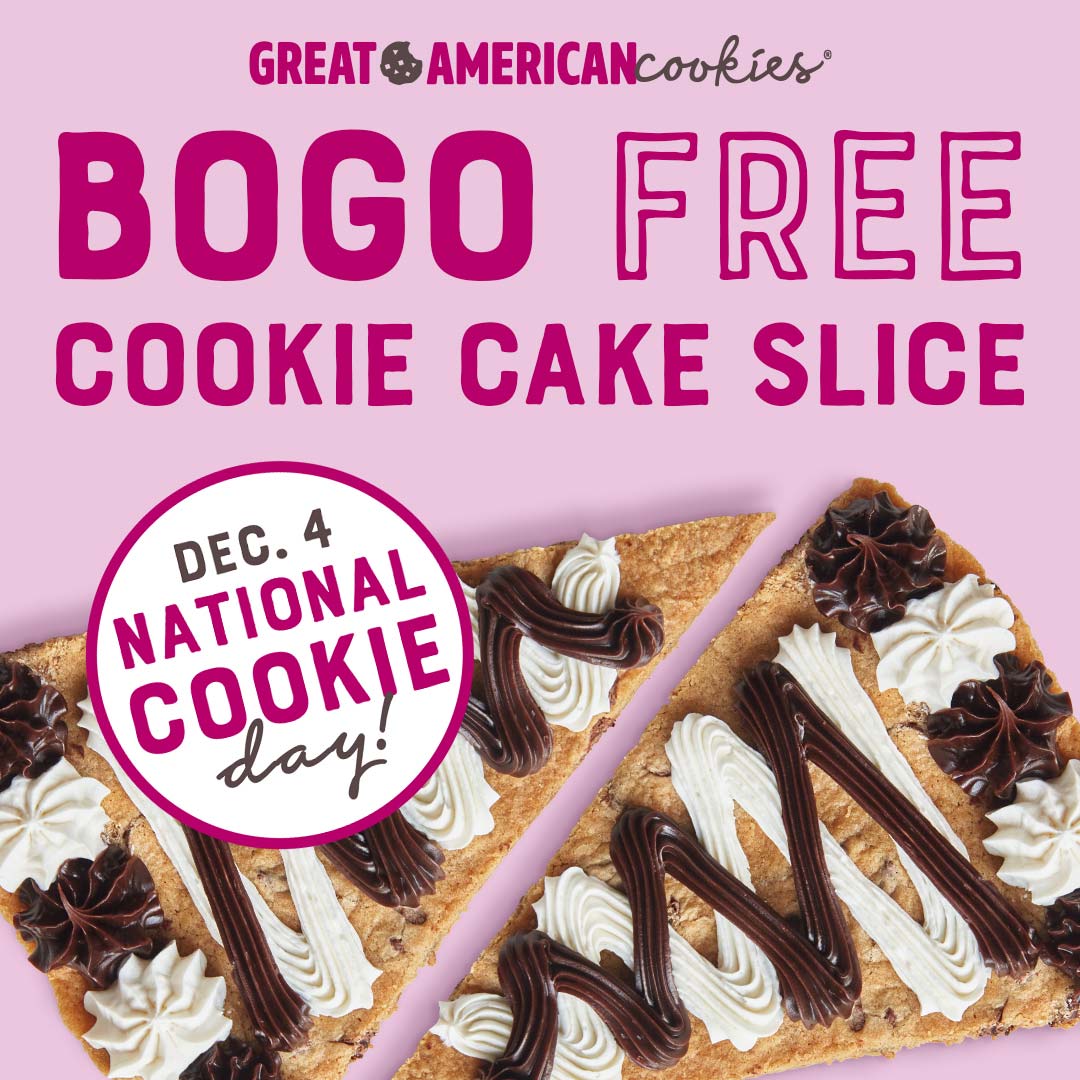 Second cookie cake slice free Wednesday at Great American Cookies #greatamericancookies