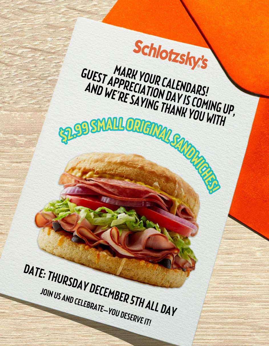 $3 sandwiches Thursday at Schlotzskys #schlotzskys