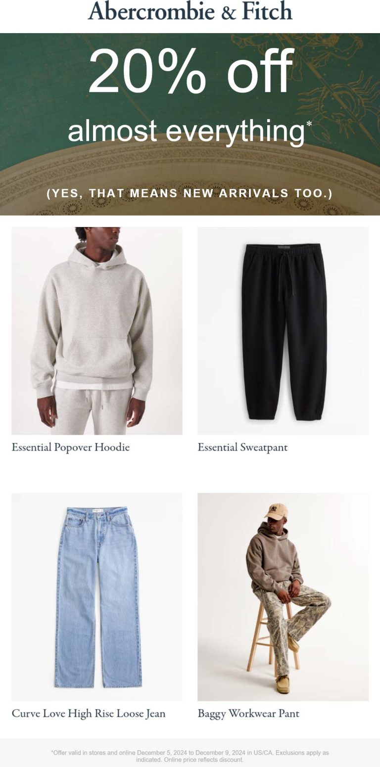 Abercrombie & Fitch coupon: 20% off at Abercrombie & Fitch