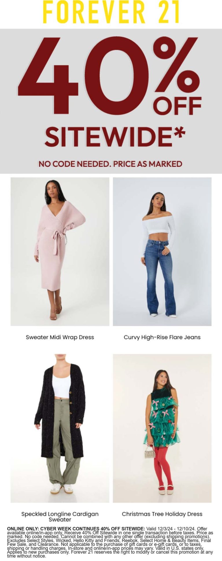 40% off online at Forever 21