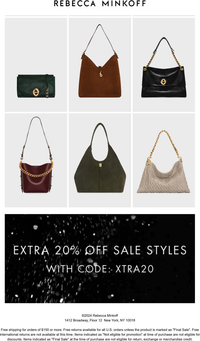 Extra 20% off sale styles at Rebecca Minkoff via promo code XTRA20